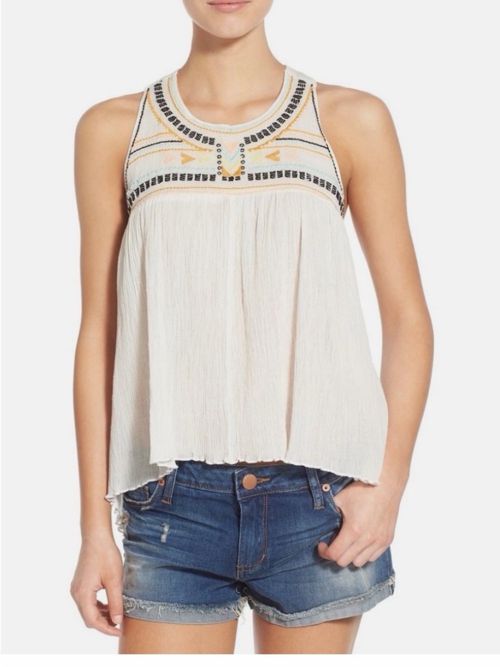 NWT Rip Curl Tribal Myth White Embroidered Tank Top